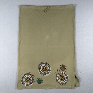 Vintage Blue Fish Skirt Women's 1 Green Hand Painted Draw String Pencil Midi